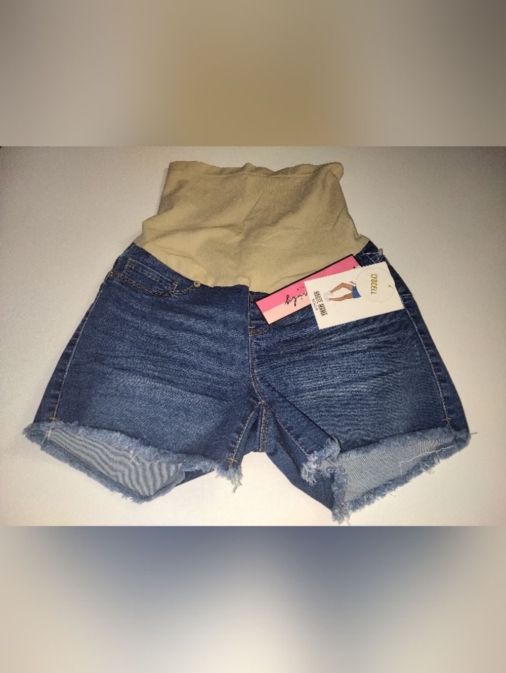 Haute MaMa High-Waist Maternity Denim Shorts in Blue and Khaki New Size Small